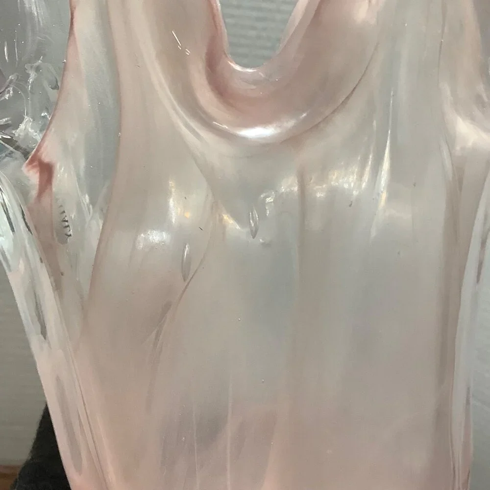 Murano Venetian Glass Splash Vase Crown Flower Top Frosted Pink Swirl Hand Blown